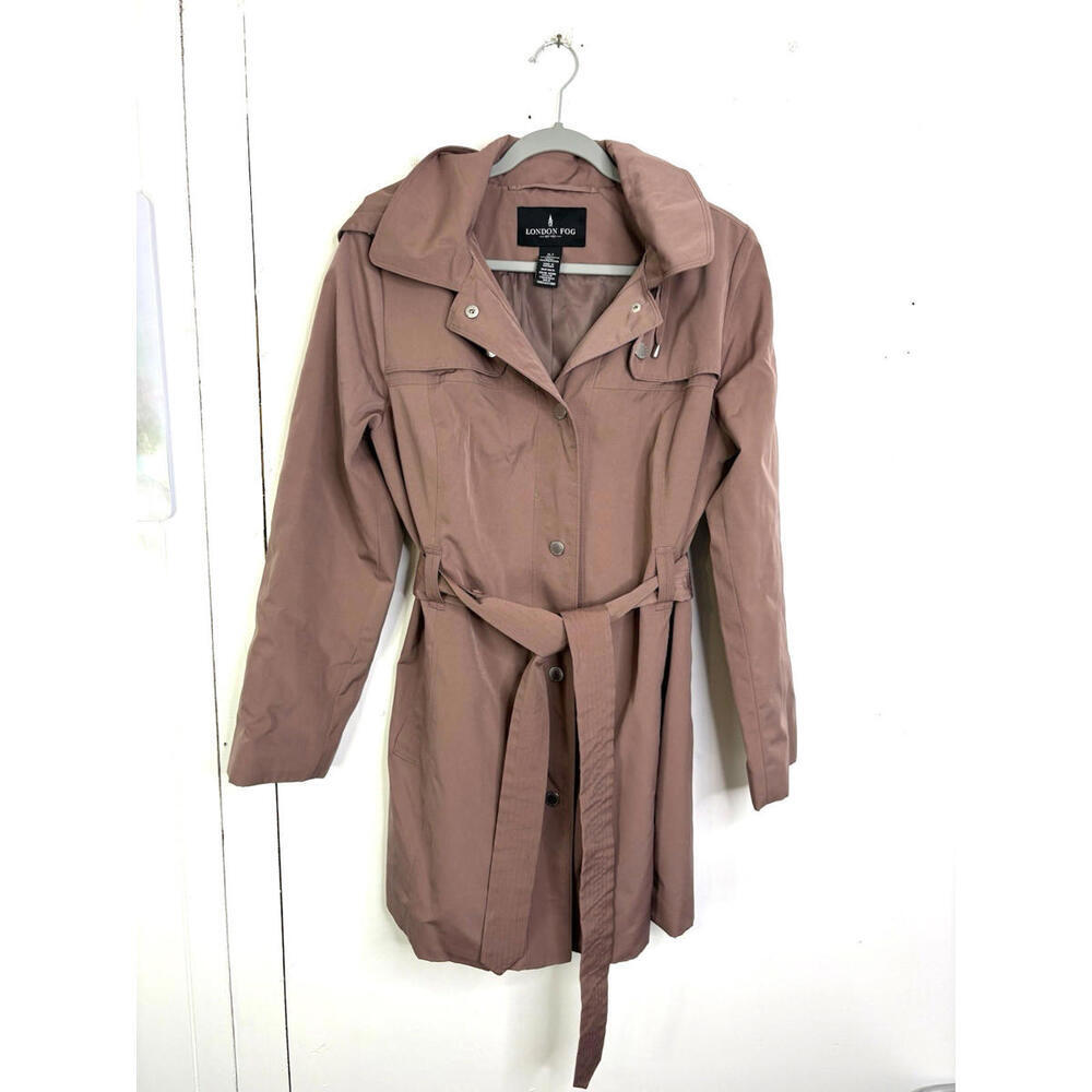 London Fog Coat Womens Large Trench Mauve Belted Classic Capsule Career